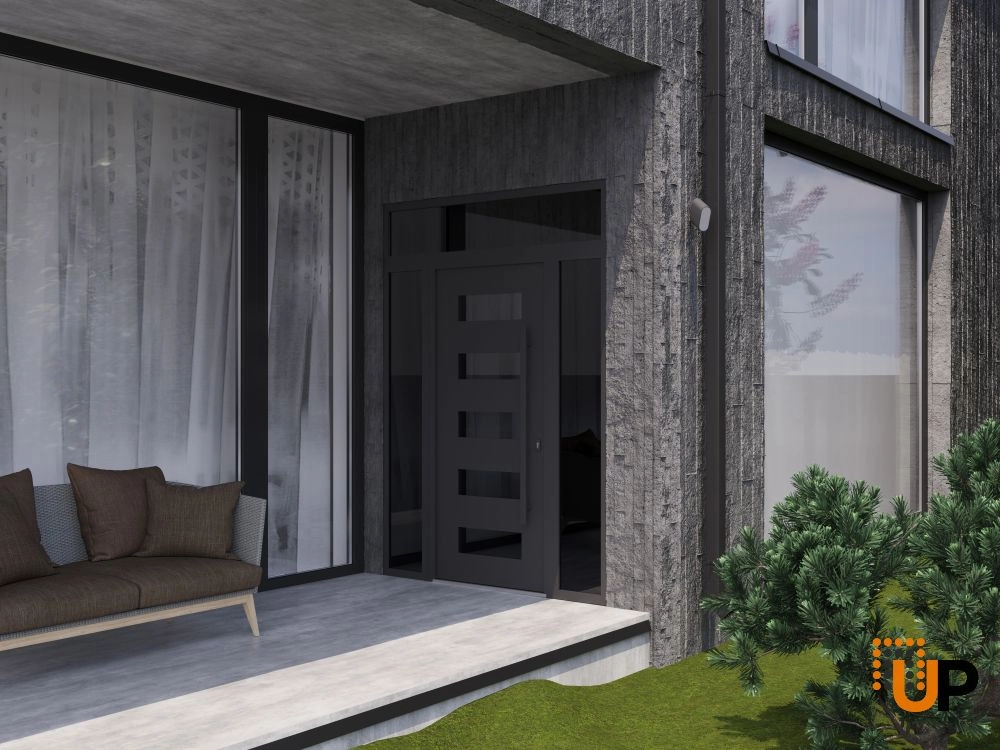 Single swing wrought iron modern exterior door with triplex glass | Iron 0255 Black | 68 x 92 (16+36+16 x 80+12) photo#3