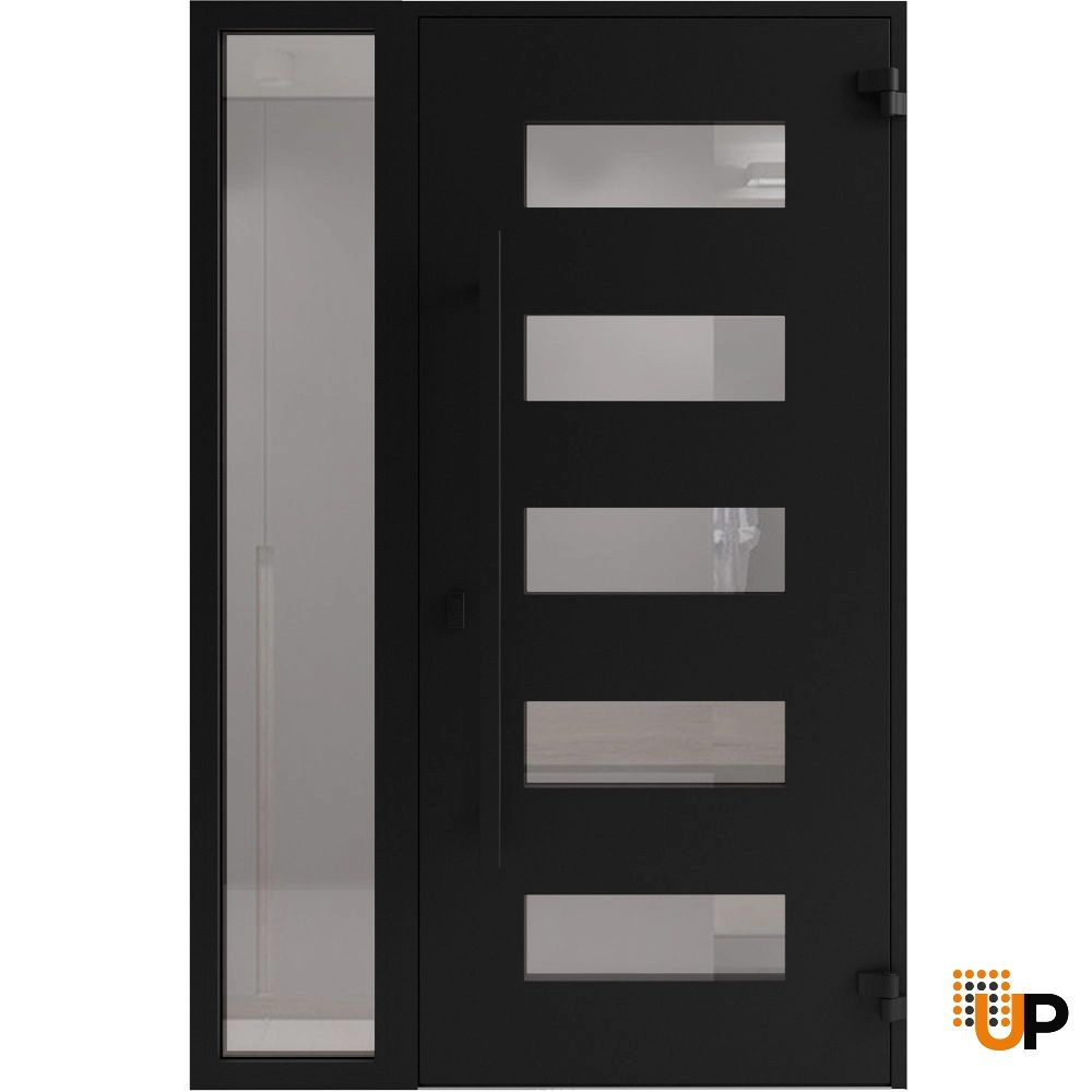 Single swing wrought iron modern exterior door with triplex glass | Iron 0255 Black | 48 x 80 (36+12 x 80) photo#2