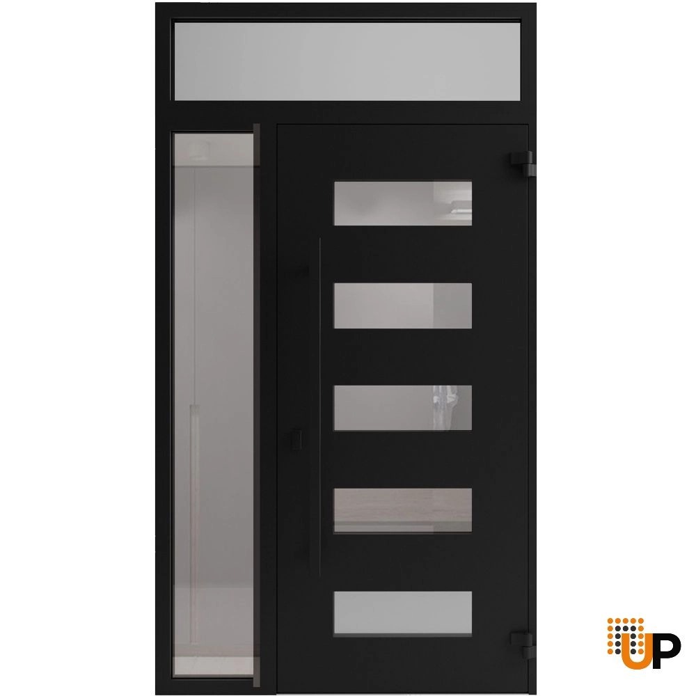 Single swing wrought iron modern exterior door with triplex glass | Iron 0255 Black | 48 x 94 (36+12 x 80+14) photo#2