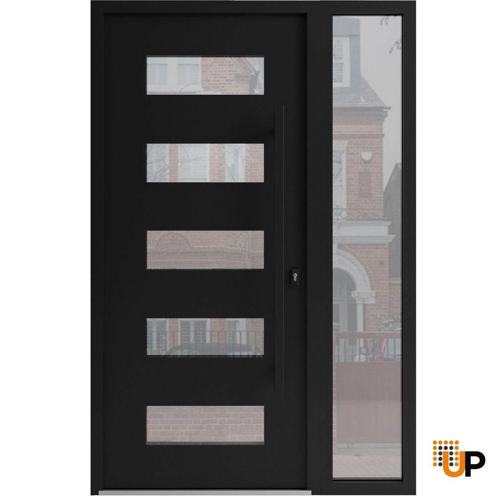 Single swing wrought iron modern exterior door with triplex glass | Iron 0255 Black | 50 x 80 (36+14 x 80) photo#1