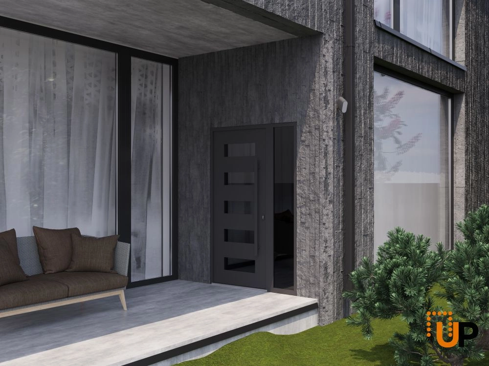 Single swing wrought iron modern exterior door with triplex glass | Iron 0255 Black | 52 x 80 (36+16 x 80) photo#3