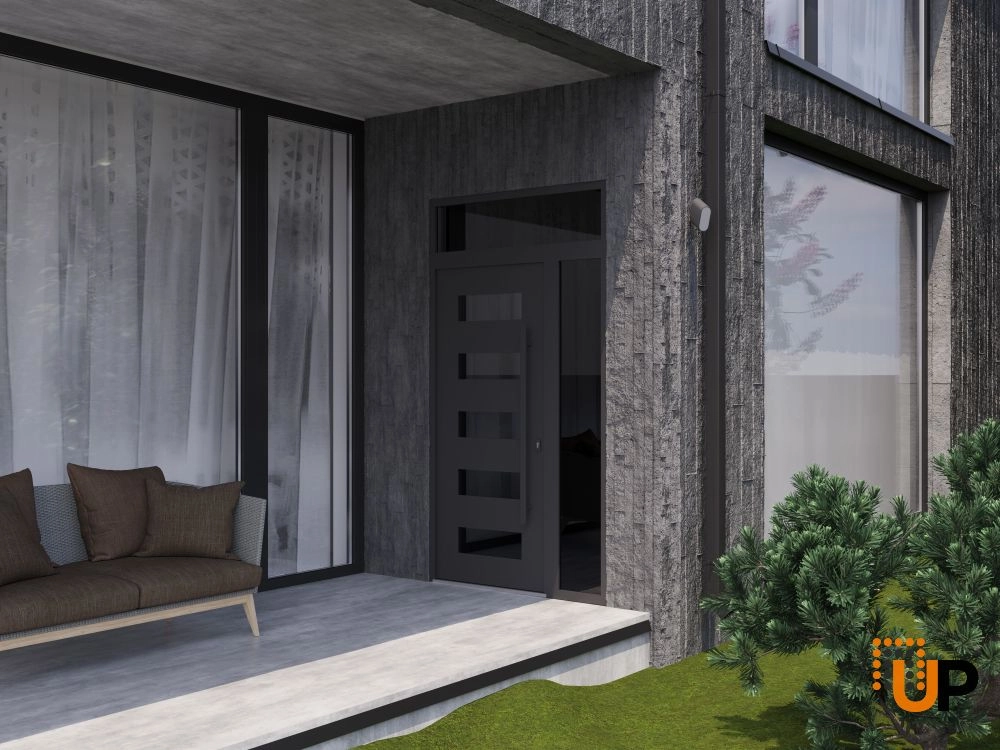 Single swing wrought iron modern exterior door with triplex glass | Iron 0255 Black | 52 x 94 (36+16 x 80+14) photo#3