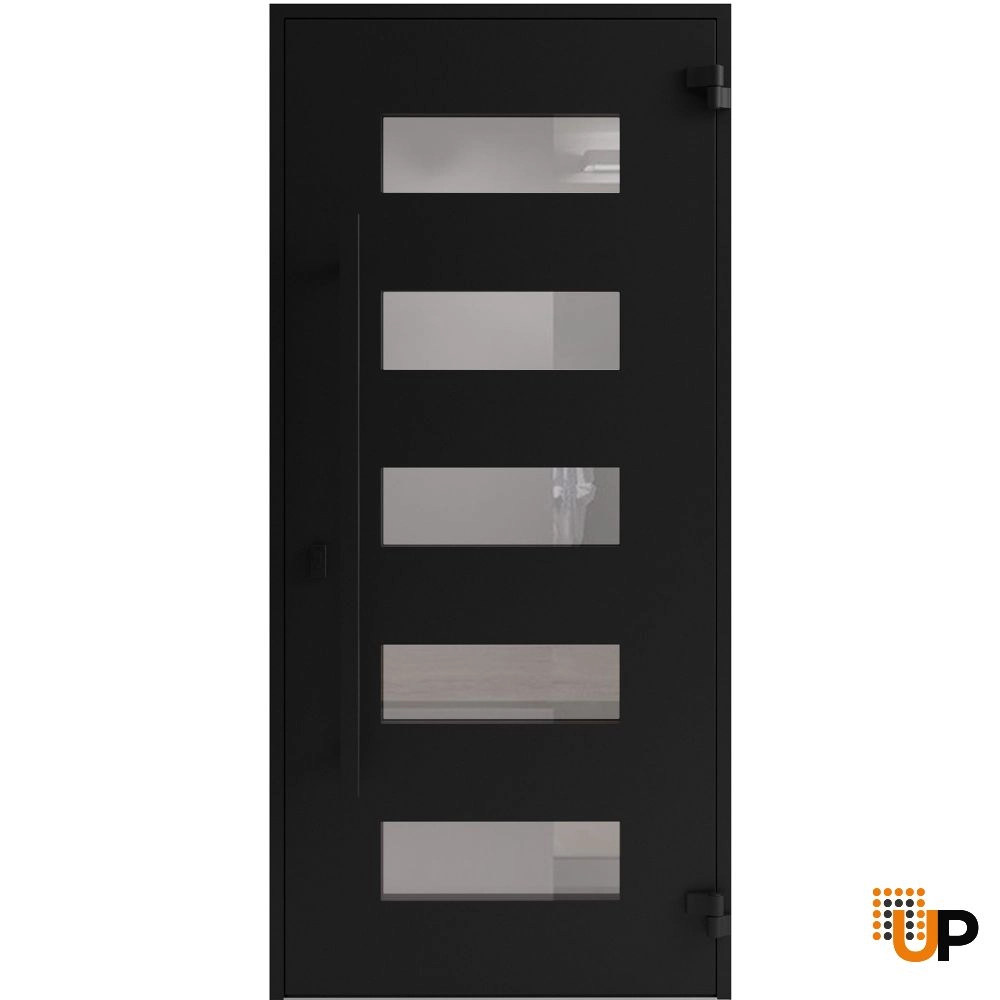 Single swing wrought iron modern exterior door with triplex glass | Iron 0255 Black | 36 x 80 (36 x 80) photo#2