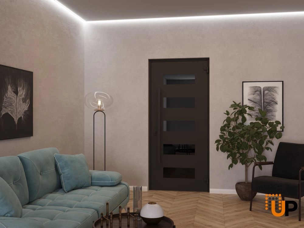 Single swing wrought iron modern exterior door with triplex glass | Iron 0255 Black | 36 x 80 (36 x 80) photo#4