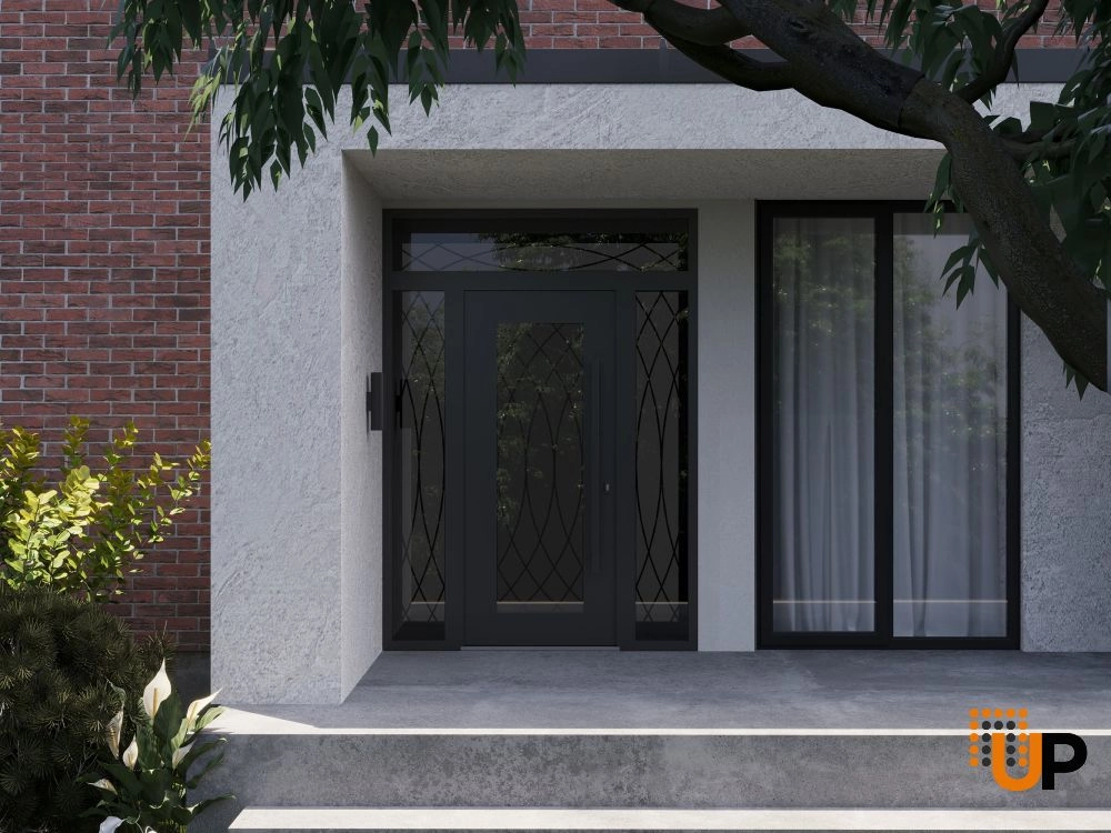 Single swing wrought iron modern exterior door with triplex glass | Iron 1600 Black | 64 x 94 (14+36+14 x 80+14) photo#3