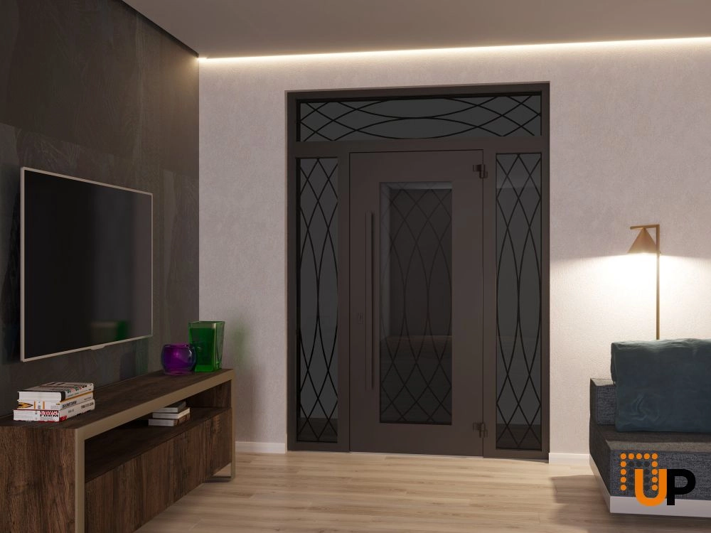 Single swing wrought iron modern exterior door with triplex glass | Iron 1600 Black | 64 x 94 (14+36+14 x 80+14) photo#4