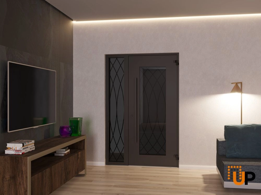 Single swing wrought iron modern exterior door with triplex glass | Iron 1600 Black | 48 x 80 (36+12 x 80) photo#4