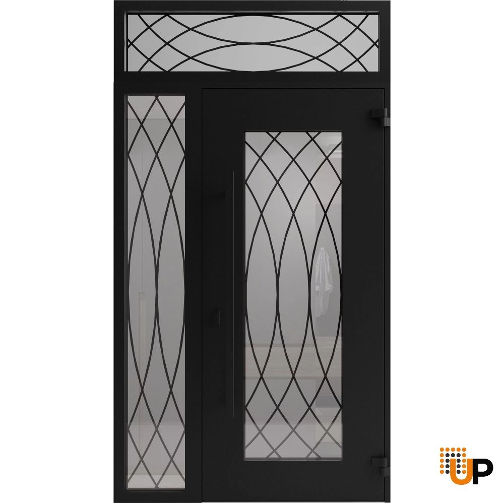 Single swing wrought iron modern exterior door with triplex glass | Iron 1600 Black | 48 x 92 (36+12 x 80+12) photo#2