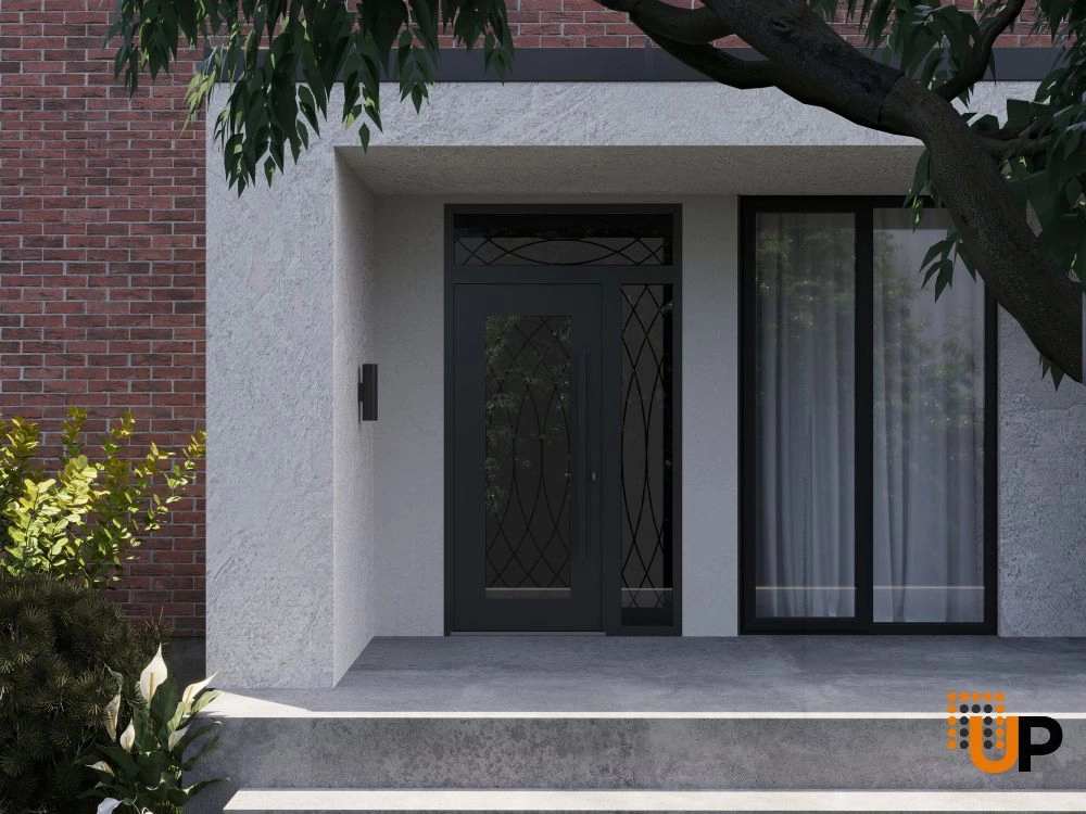 Single swing wrought iron modern exterior door with triplex glass | Iron 1600 Black | 50 x 96 (36+14 x 80+16) photo#3