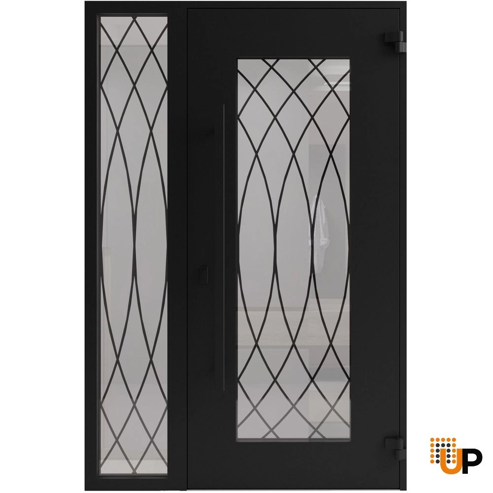 Single swing wrought iron modern exterior door with triplex glass | Iron 1600 Black | 52 x 80 (36+16 x 80) photo#2
