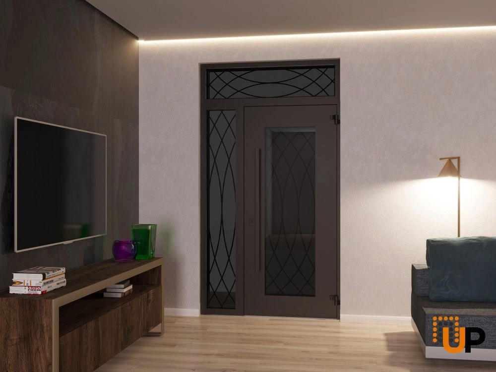 Single swing wrought iron modern exterior door with triplex glass | Iron 1600 Black | 52 x 94 (36+16 x 80+14) photo#4