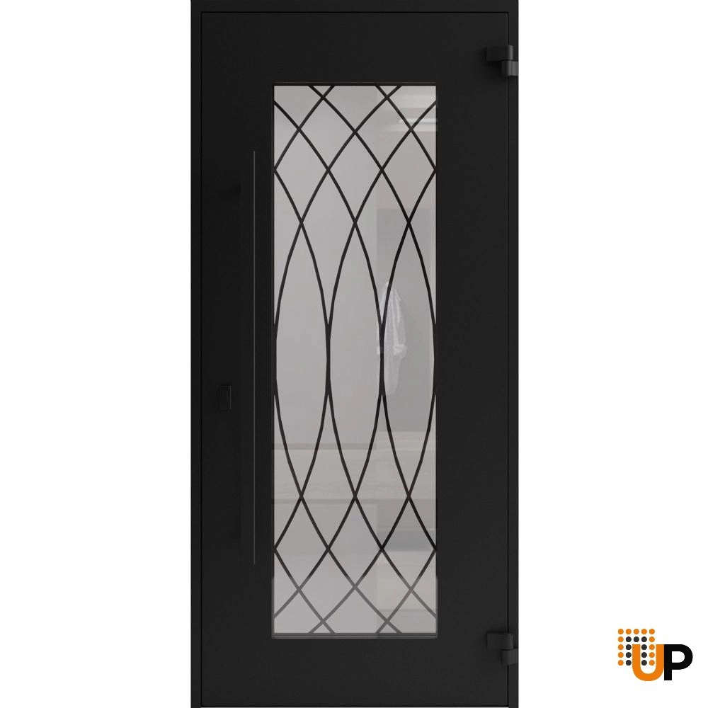 Single swing wrought iron modern exterior door with triplex glass | Iron 1600 Black | 36 x 80 (36 x 80) photo#2