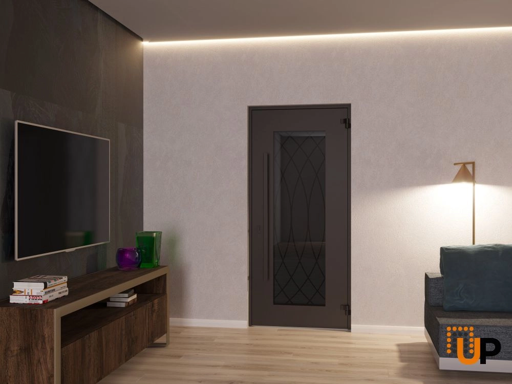 Single swing wrought iron modern exterior door with triplex glass | Iron 1600 Black | 36 x 80 (36 x 80) photo#4