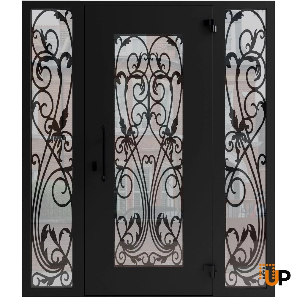 Single swing wrought iron modern exterior door with triplex glass | Iron 1601 Black | 60 x 80 (12+36+12 x 80) photo#2