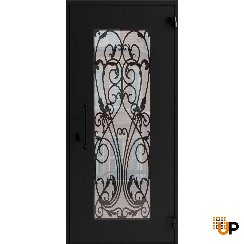 Single swing wrought iron modern exterior door with triplex glass | Iron 1601 Black | 36 x 80 (36 x 80) photo#2
