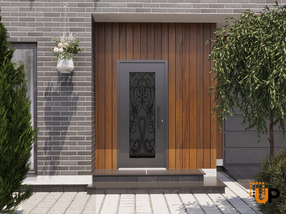 Single swing wrought iron modern exterior door with triplex glass | Iron 1601 Black | 36 x 80 (36 x 80) photo#3