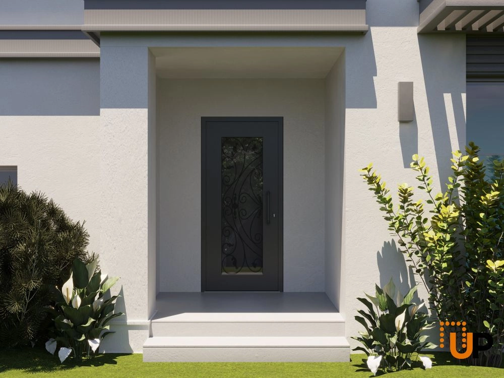 Single swing wrought iron modern exterior door with triplex glass | Iron 1633 Black | 36 x 80 (36 x 80) photo#3