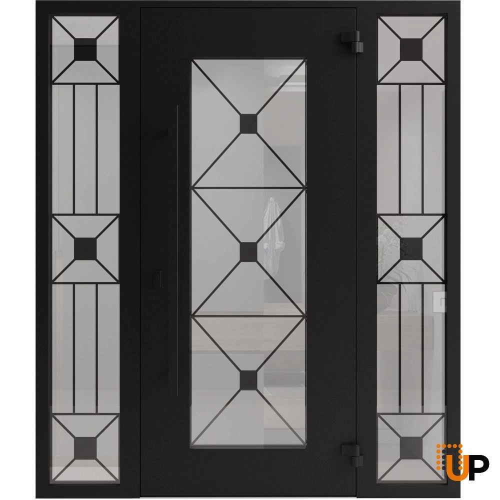 Single swing wrought iron modern exterior door with triplex glass | Iron 1655 Black | 60 x 80 (12+36+12 x 80) photo#2