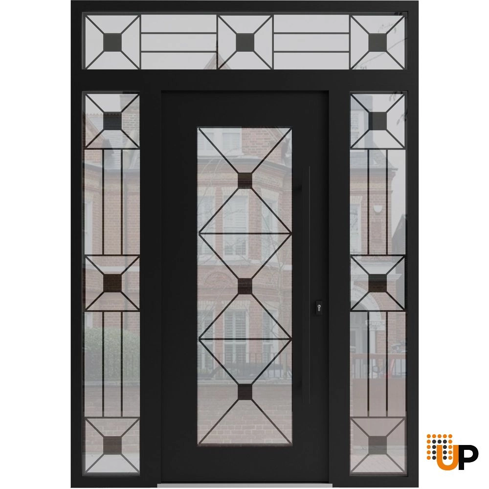 Single swing wrought iron modern exterior door with triplex glass | Iron 1655 Black | 60 x 92 (12+36+12 x 80+12) photo#1