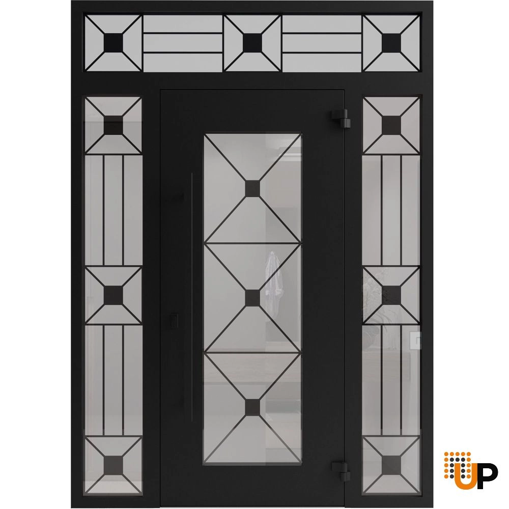 Single swing wrought iron modern exterior door with triplex glass | Iron 1655 Black | 64 x 92 (14+36+14 x 80+12) photo#2