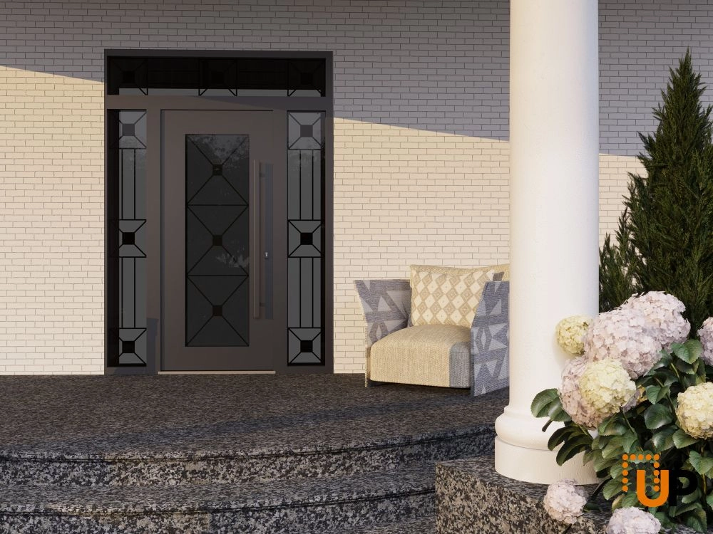 Single swing wrought iron modern exterior door with triplex glass | Iron 1655 Black | 64 x 96 (14+36+14 x 80+16) photo#3