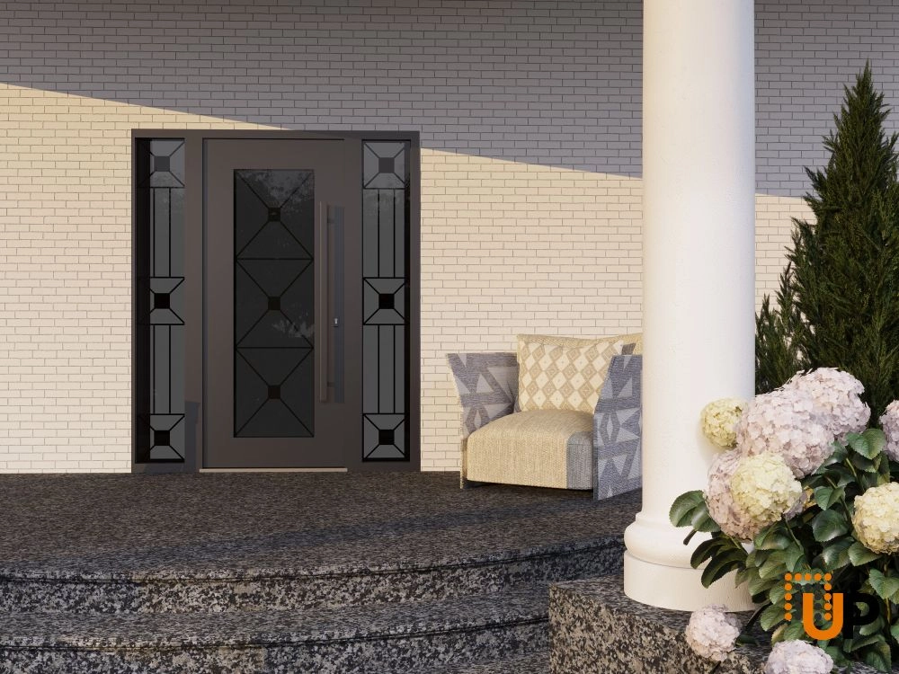 Single swing wrought iron modern exterior door with triplex glass | Iron 1655 Black | 68 x 80 (16+36+16 x 80) photo#3