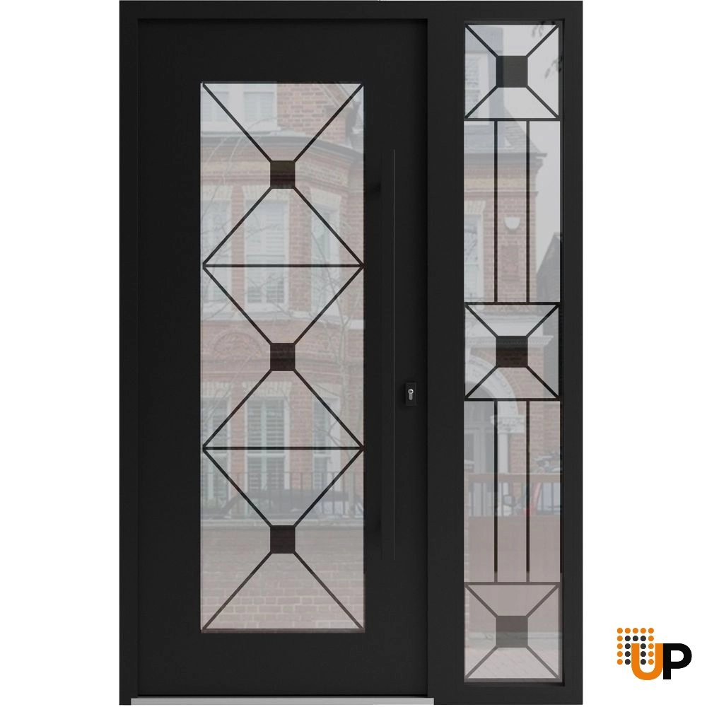 Single swing wrought iron modern exterior door with triplex glass | Iron 1655 Black | 48 x 80 (36+12 x 80) photo#1