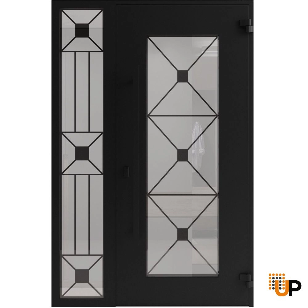 Single swing wrought iron modern exterior door with triplex glass | Iron 1655 Black | 48 x 80 (36+12 x 80) photo#2