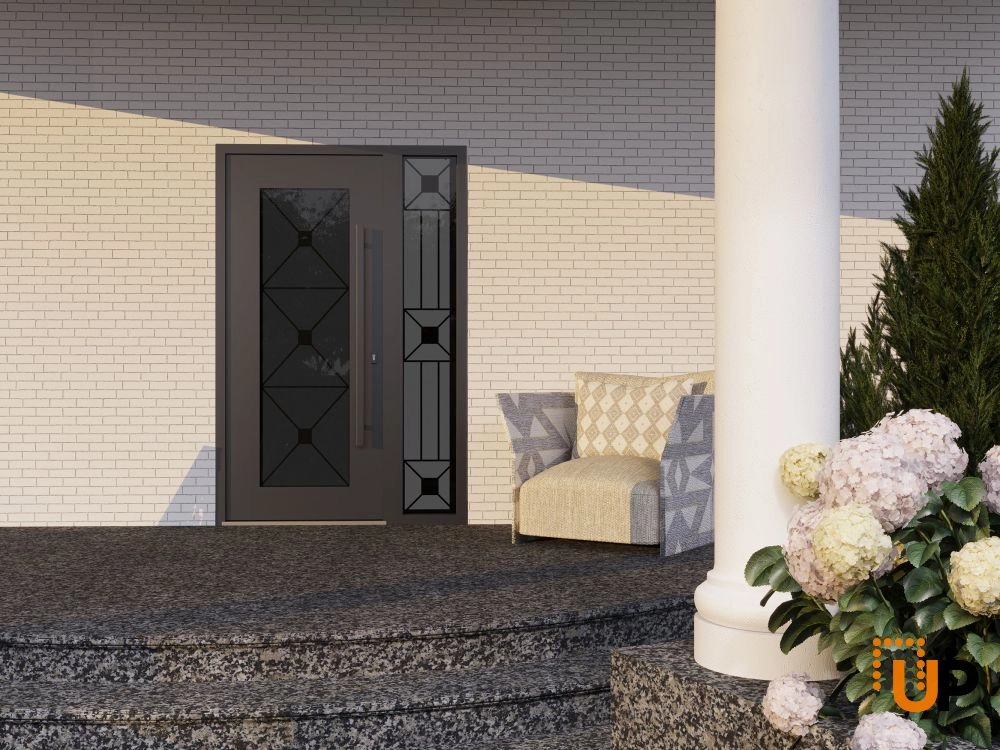 Single swing wrought iron modern exterior door with triplex glass | Iron 1655 Black | 48 x 80 (36+12 x 80) photo#3