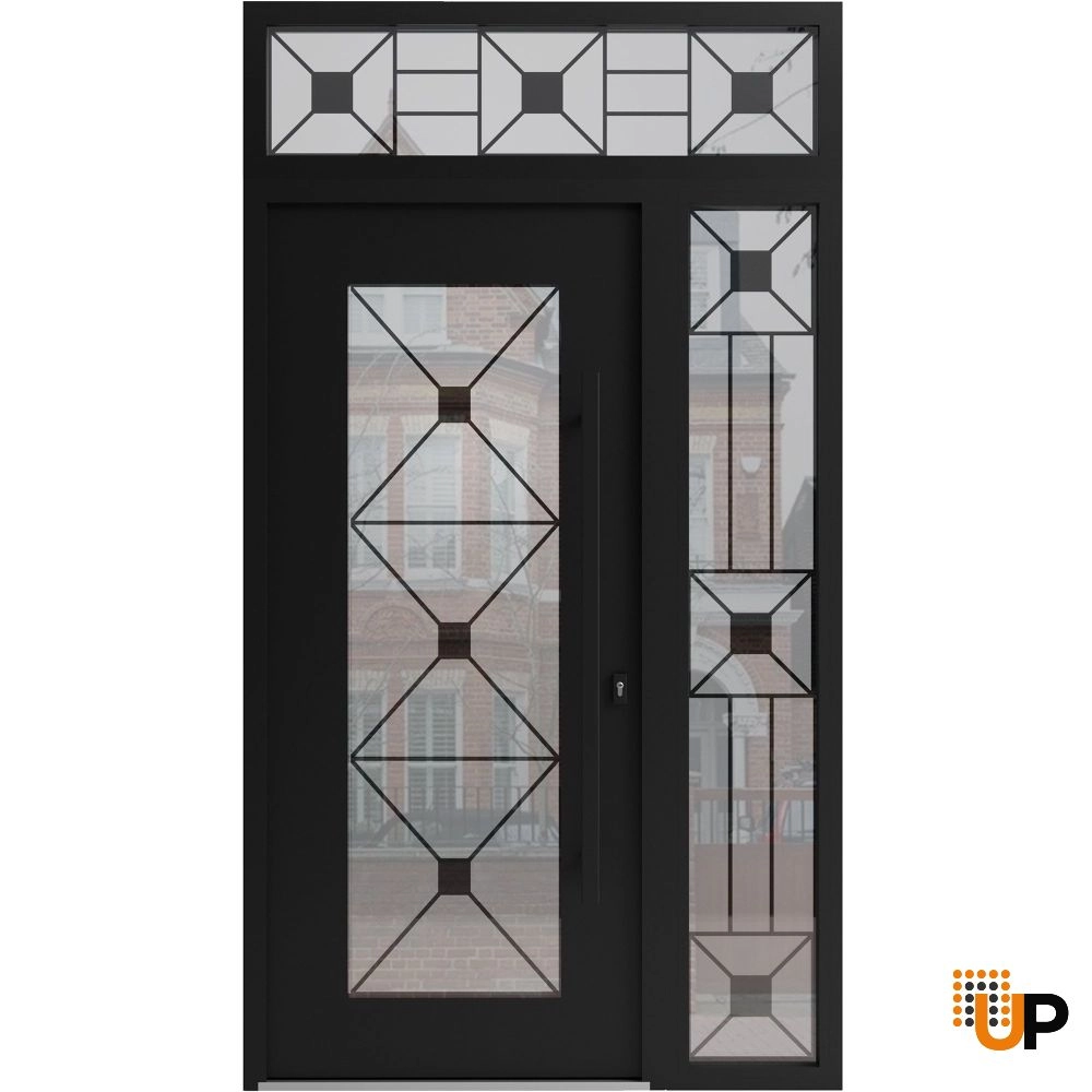 Single swing wrought iron modern exterior door with triplex glass | Iron 1655 Black | 52 x 94 (36+16 x 80+14) photo#1