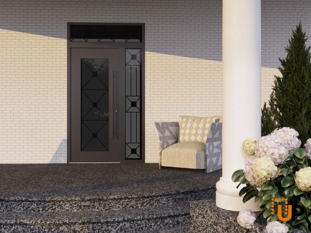 Single swing wrought iron modern exterior door with triplex glass | Iron 1655 Black | 52 x 96 (36+16 x 80+16) photo#3