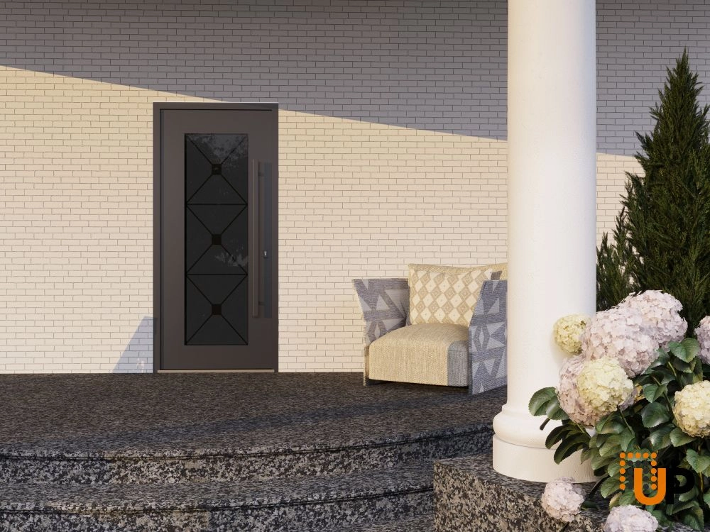 Single swing wrought iron modern exterior door with triplex glass | Iron 1655 Black | 36 x 80 (36 x 80) photo#3