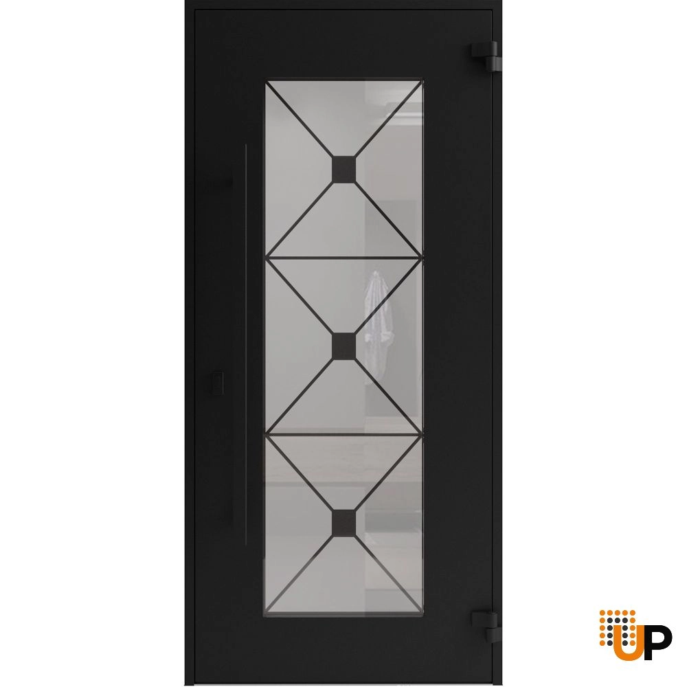 Single swing wrought iron modern exterior door with triplex glass | Iron 1655 Black | 36 x 80 (36 x 80) photo#2