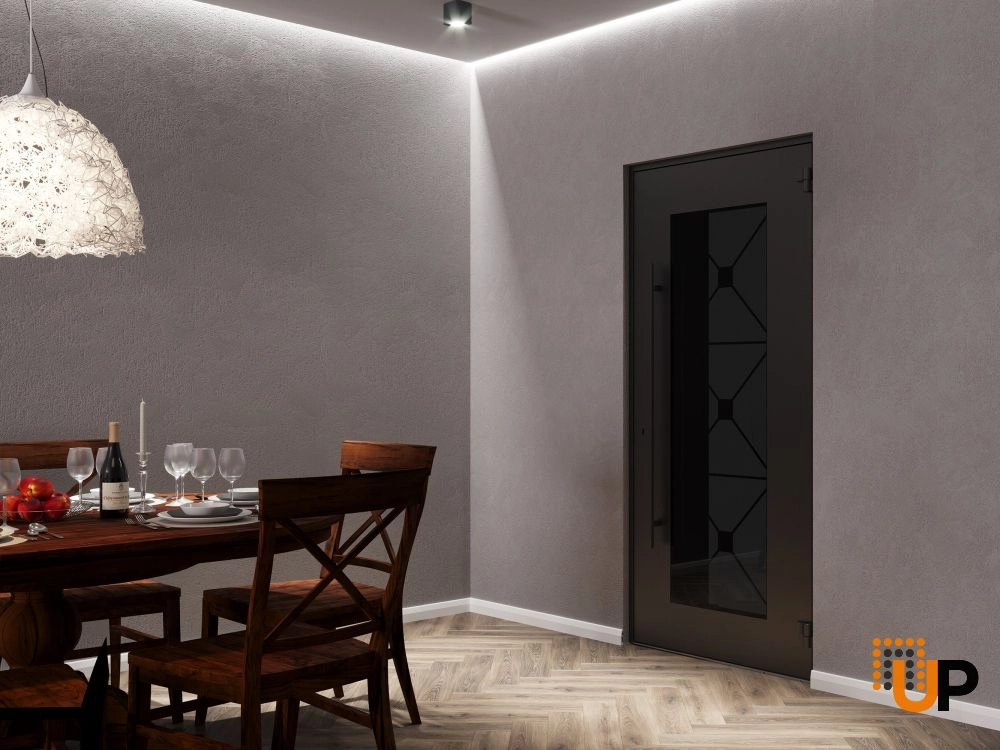 Single swing wrought iron modern exterior door with triplex glass | Iron 1655 Black | 36 x 80 (36 x 80) photo#4
