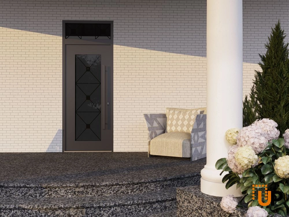 Single swing wrought iron modern exterior door with triplex glass | Iron 1655 Black | 36 x 92 (36 x 80+12) photo#3