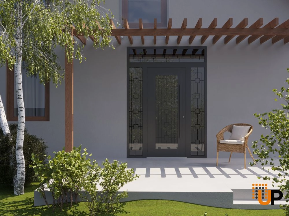 Single swing wrought iron modern exterior door with triplex glass | Iron 1688 Black | 60 x 94 (12+36+12 x 80+14) photo#3