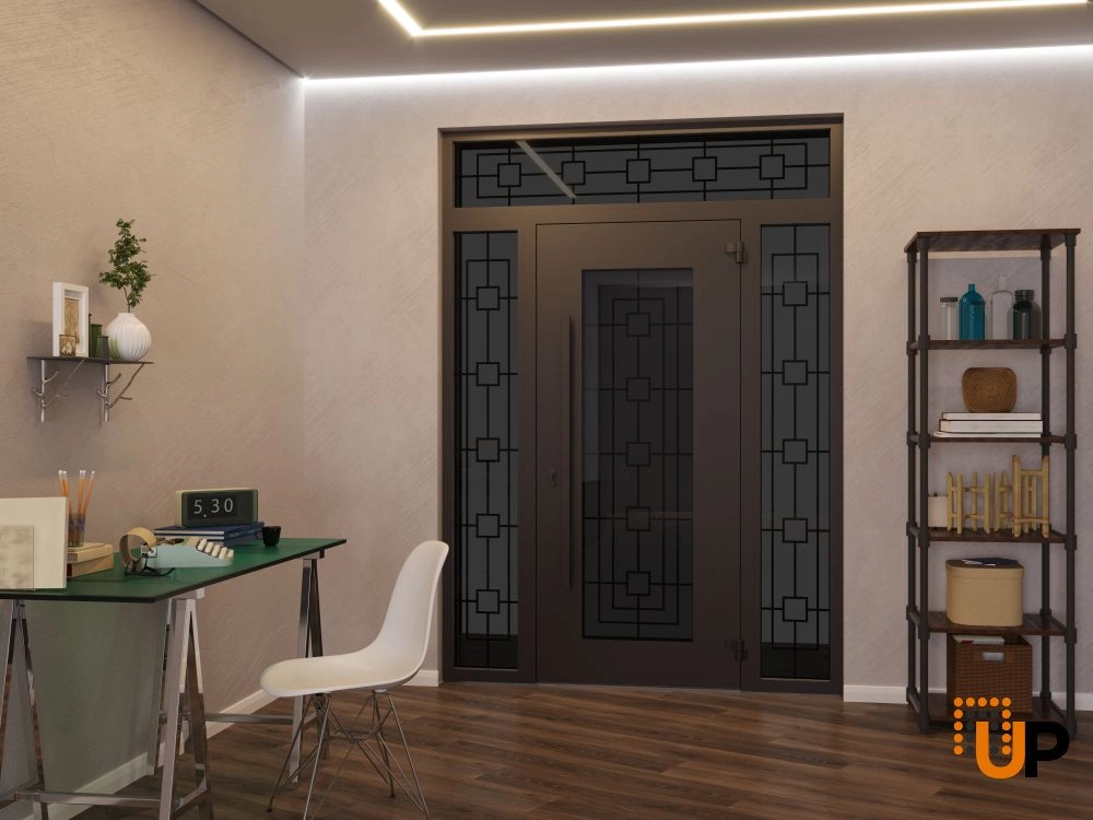 Single swing wrought iron modern exterior door with triplex glass | Iron 1688 Black | 64 x 96 (14+36+14 x 80+16) photo#4