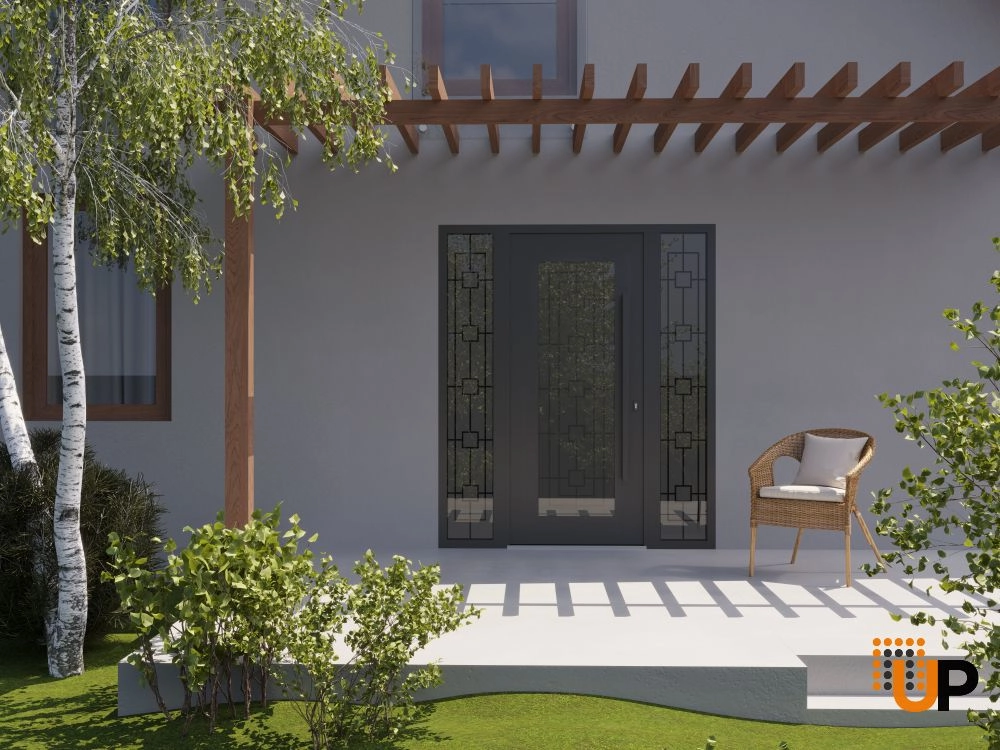 Single swing wrought iron modern exterior door with triplex glass | Iron 1688 Black | 68 x 80 (16+36+16 x 80) photo#3