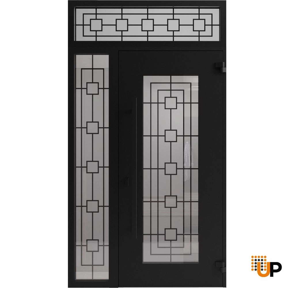 Single swing wrought iron modern exterior door with triplex glass | Iron 1688 Black | 50 x 92 (36+14 x 80+12) photo#2