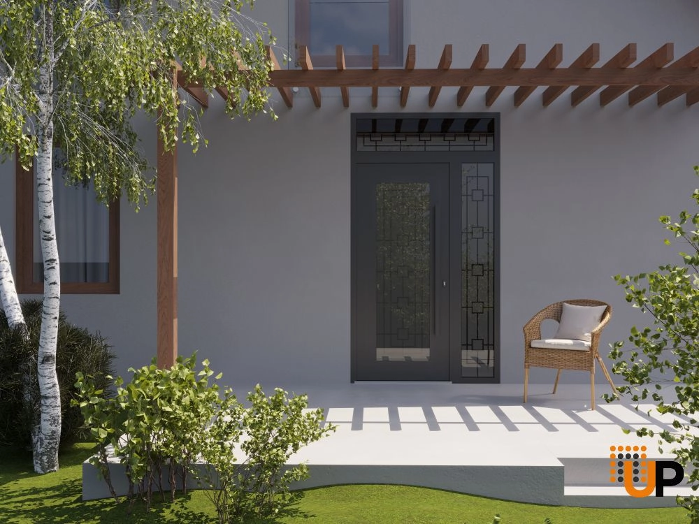 Single swing wrought iron modern exterior door with triplex glass | Iron 1688 Black | 50 x 96 (36+14 x 80+16) photo#3