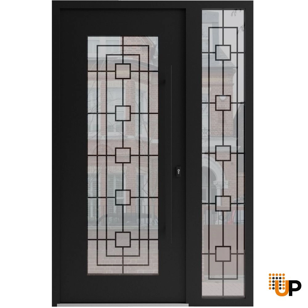 Single swing wrought iron modern exterior door with triplex glass | Iron 1688 Black | 52 x 80 (36+16 x 80) photo#1