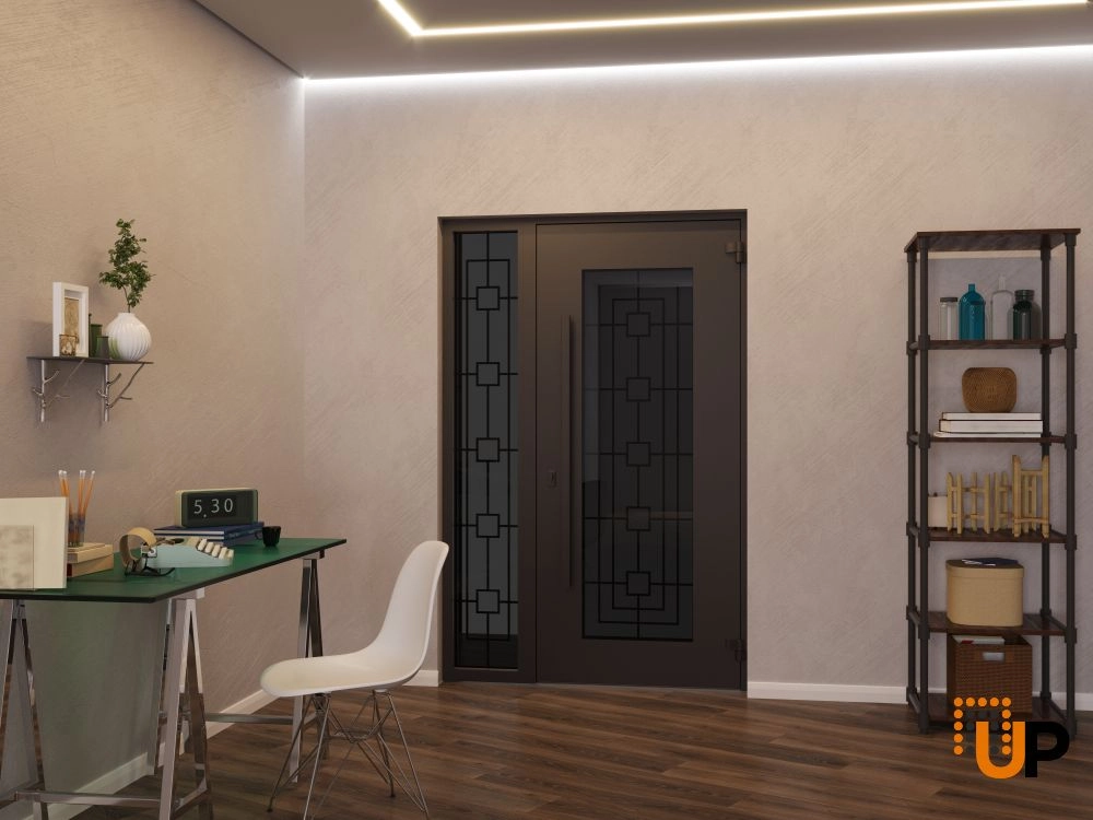 Single swing wrought iron modern exterior door with triplex glass | Iron 1688 Black | 52 x 80 (36+16 x 80) photo#4