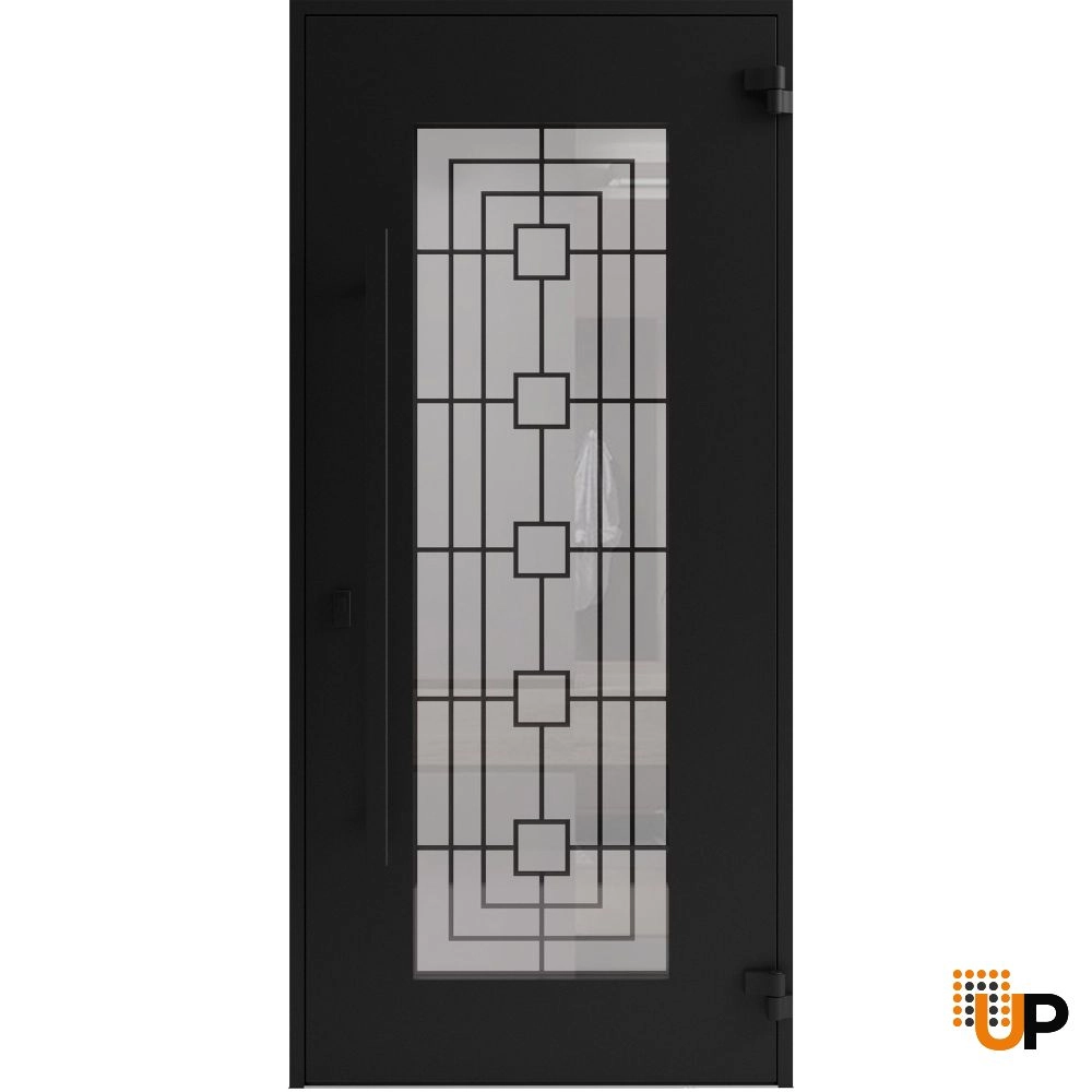 Single swing wrought iron modern exterior door with triplex glass | Iron 1688 Black | 36 x 80 (36 x 80) photo#2