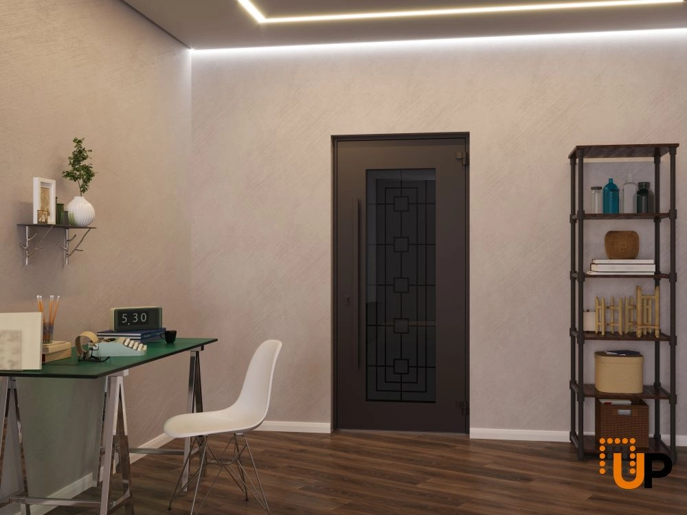 Single swing wrought iron modern exterior door with triplex glass | Iron 1688 Black | 36 x 80 (36 x 80) photo#4
