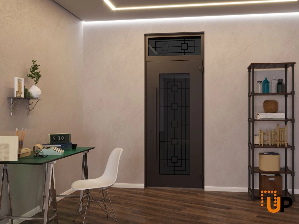 Single swing wrought iron modern exterior door with triplex glass | Iron 1688 Black | 36 x 94 (36 x 80+14) photo#4