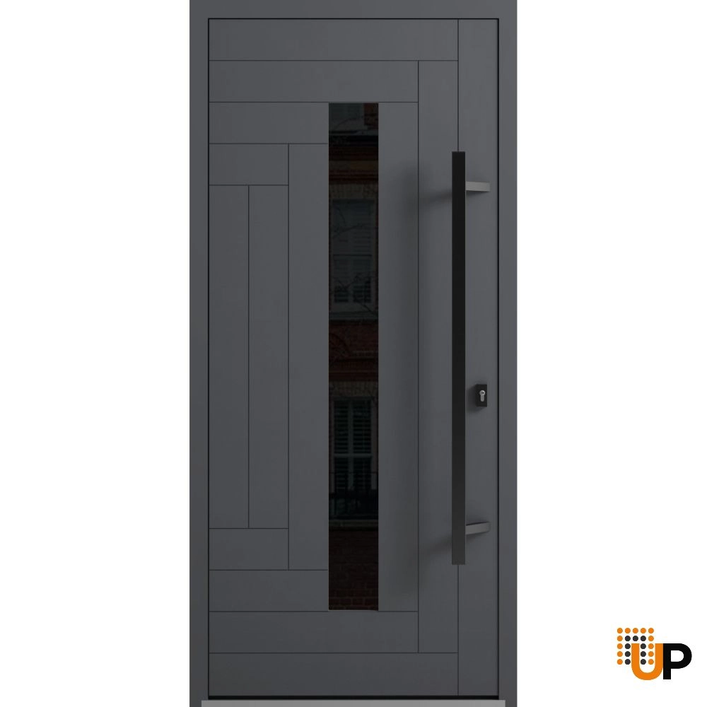 Single swing metal-aluminum modern exterior door with triplex | Ronex 0130 Gray | 36 x 80 photo#1