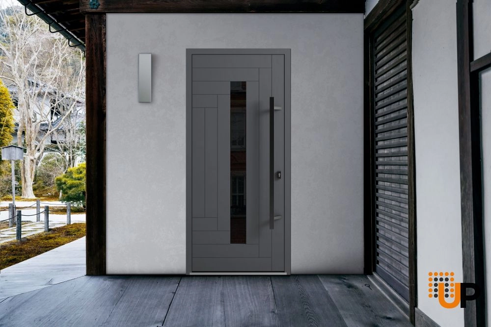 Single swing metal-aluminum modern exterior door with triplex | Ronex 0130 Gray | 36 x 80 photo#3
