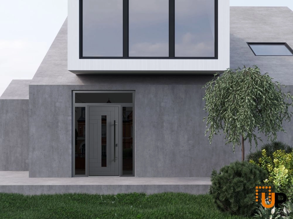 Single swing metal-aluminum modern exterior door with triplex | Ronex 0130 Gray | 60 x 96 photo#3