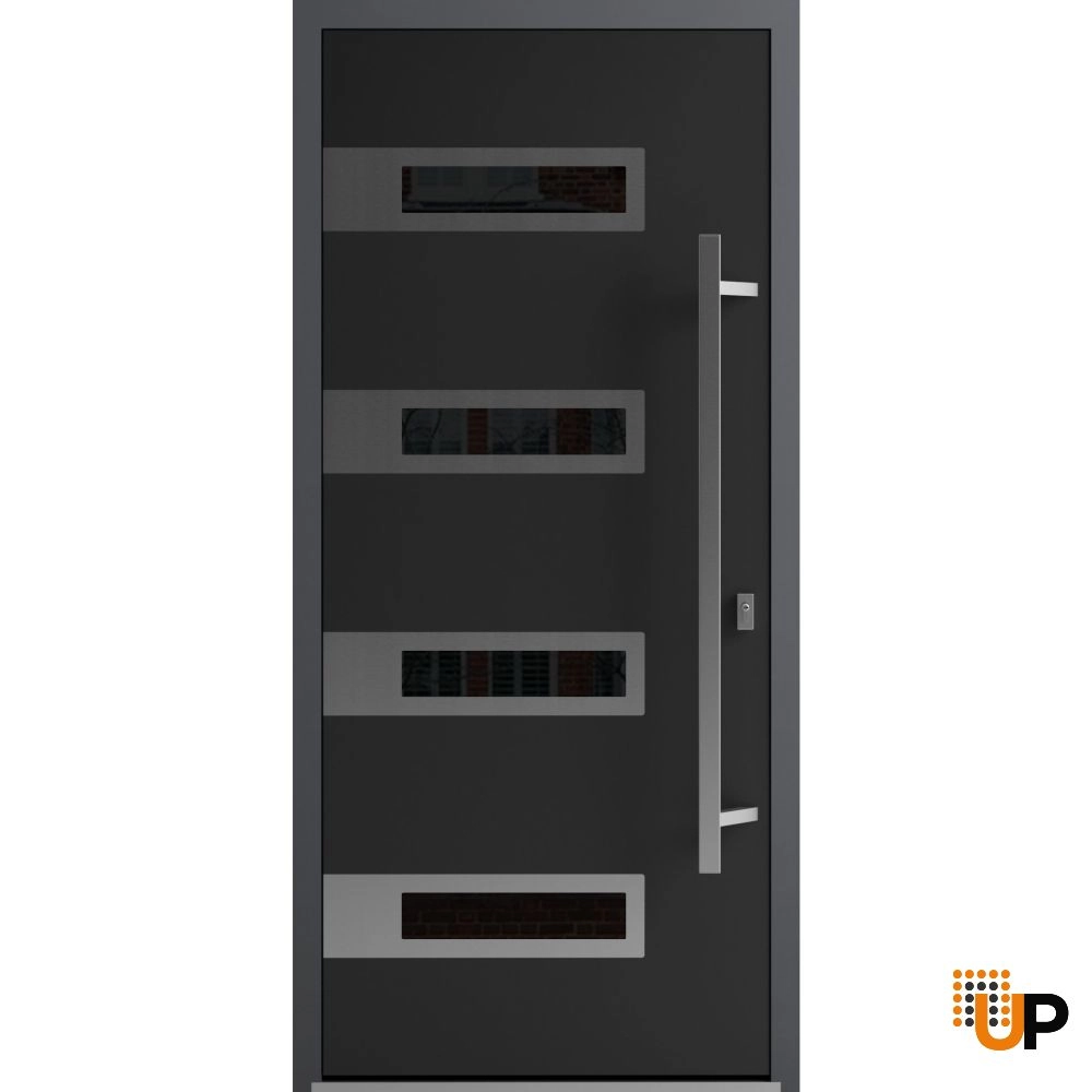 Single swing metal-aluminum modern exterior door with triplex | Ronex 0131 Black | 36 x 80 photo#1