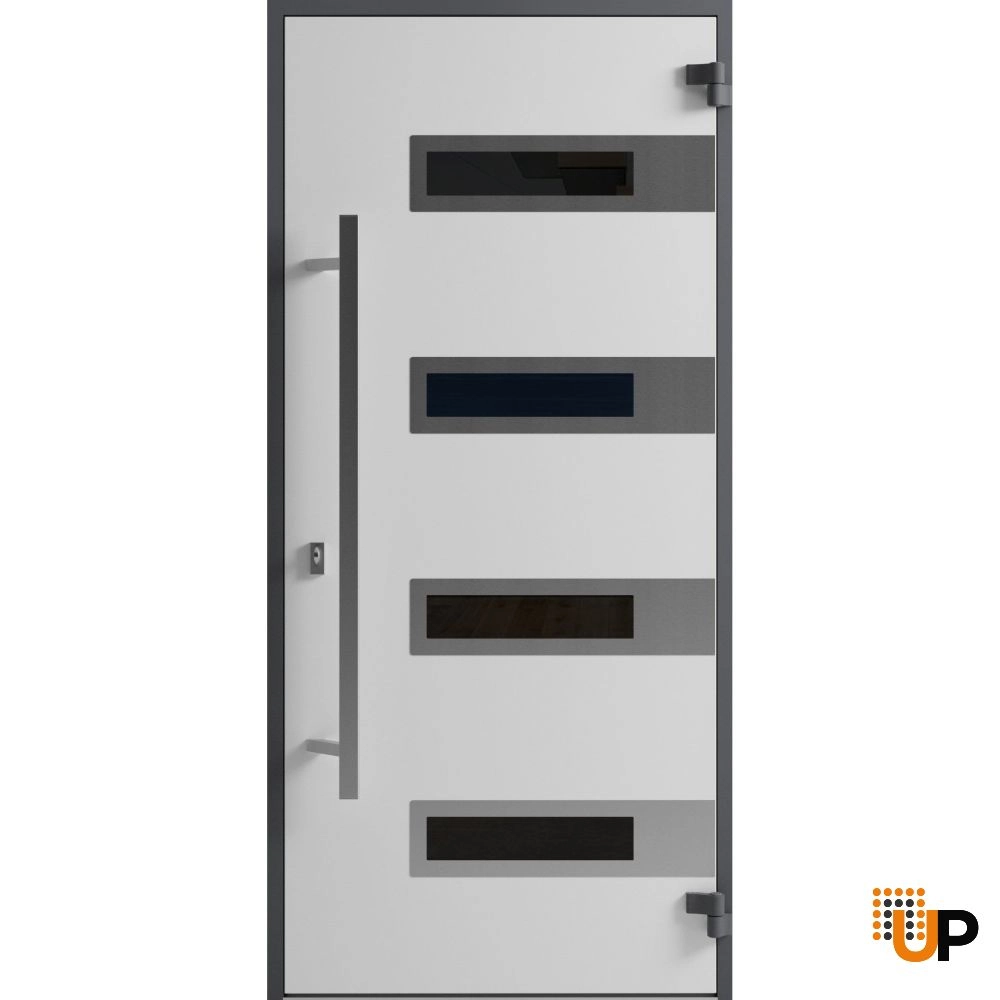 Single swing metal-aluminum modern exterior door with triplex | Ronex 0131 Black | 36 x 80 photo#2